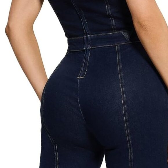 GUESS Carla Denim Jumpsuit Jeans Zip Back Skinny Bustier Structure Stretch S - Picture 9 of 9